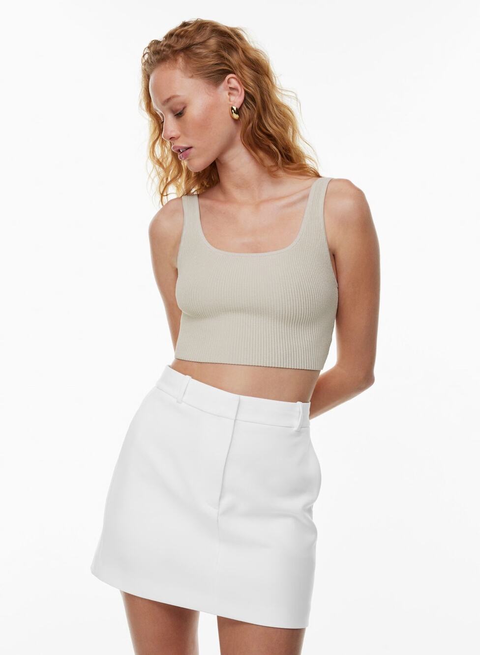 Aritzia Babaton Sculpt Knit Squareneck Cropped Tank Size XXS in Matte Pearl